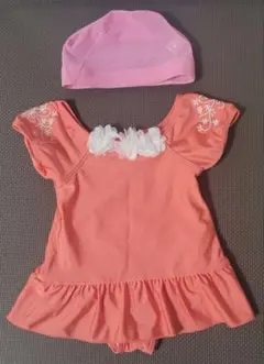 オレンジのフリル付き水着 100cm