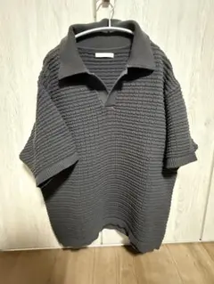 WYM LIDNM/TUCK SKIPPER KNIT POLO チャコール