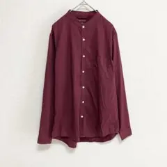 《BROWNY》長袖シャツ バンドカラー サイズS ワインレッド　大人色　渋色