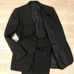 極美品✨メンズメルローズ スーツ セットアップ ストライプ 背抜き 光沢 黒 L