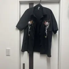 刺繍ドラゴン 半袖シャツ 黒