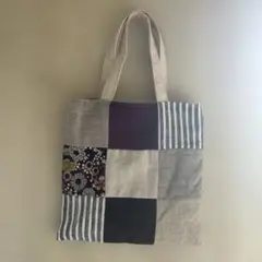 値下げ♪ハンドメイド　handmade パッチワークトートバッグ（紫・グレー）