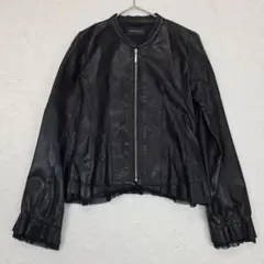 インゲボルグ　リアルレザージャケット　ノーカラー　チュールレース　ピンタック　黒