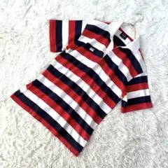【Canterbury カンタベリー】ポロシャツ 紺×赤×白ボーダー Ｌサイズ