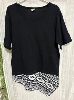 裾変形デザインTシャツ Lサイズ　ブラック