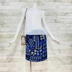 【極美品】GUCCI 花柄スカート シルク S ひざ丈 ブラック/ブルー/グレー
