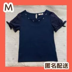 Luccica トップス　カットソー　ネイビー　半袖　レース　M ビジュー付