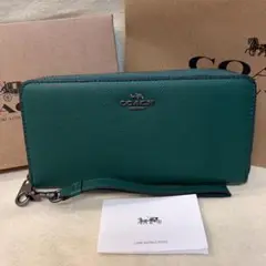 コーチ 長財布 グリーン ラウンドファスナー