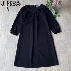 【J.PRESS】ジョーゼットワンピース　落ち感　大人上品　シンプル　黒　9号