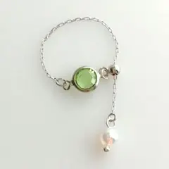 *再販* シャネルストーン チェーンリング ペリドットカラー シルバー