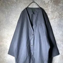 【ヴィンテージ】ノーカラー ウールジャケット ロング グレー 古着 AS120