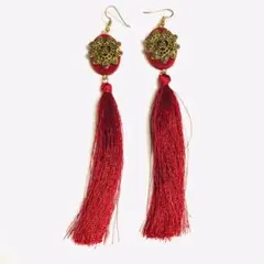 ハートと薔薇u0026タッセル付きピアス