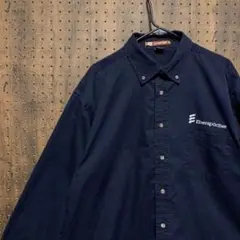 US古着 HARRITON 長袖　ワークシャツ　企業ロゴ　刺繍　2rw014