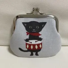 ハンドメイド　ミニがま口　ネコの楽団　打楽器