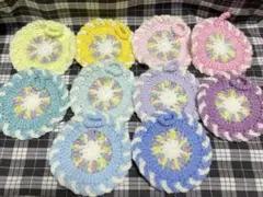 ハンドメイド 手編み 抗菌防臭 アクリル毛糸たわしコースター10枚セット