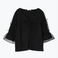 ⭐️処分価格⭐️Re-j&SUPURE 袖チュール×リボンプルオーバーブラック4L