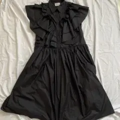 【美品】CAROLINA GLASER フリルシャツワンピース ブラック M〜L