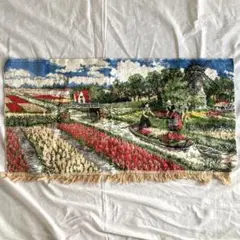 USA製 vintage ラグ カーペット マット アート 風景 花