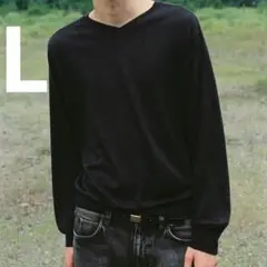 W/Si/Ca 18G V Neck Knit　ASH BLACK　黒 長袖