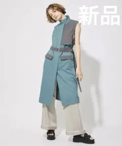 エープラストーキョー 新品 バイカラーフラップベルテッドベスト