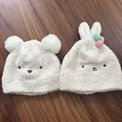 クマとウサギのニット帽 46〜48cm