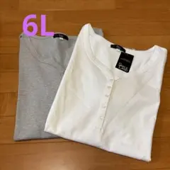 SMILE LAND ボタン付きTシャツ 6L グレー ホワイト2枚セット