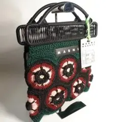 【美品】マルニ マーケット フラワーカフェ コットン PVC ハンドバッグ 花