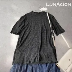 586＊ルナシオン【M】黒 半袖　ハイネック　Tシャツ　しわ加工　しまむら