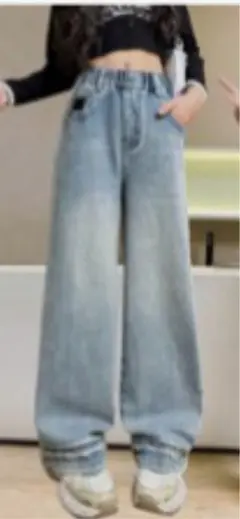 ライトブルー セミワイドストレートワイドパンツ 14Y