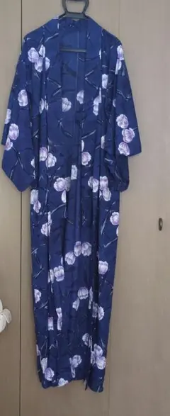 紺色花柄浴衣 ネイビー 紫 花柄 ブルー 夏 フリーサイズ 可愛い お祭り 花火