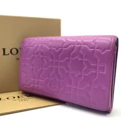 【美品】ロエベ アナグラム ロゴ 二つ折り財布 パープル レザー