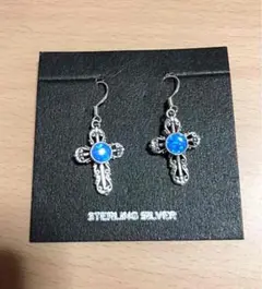 インディアンジュエリー ブルーオパール クロスのピアス 未使用