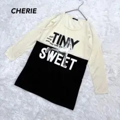 【シェリー】バイカラー ロゴプリントTシャツ Mベージュ 黒 ポリエステル100