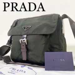 美品 プラダ ショルダーバッグ ナイロン 三角プレート 白タグ ベルトフラップ