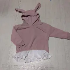 ウサギ耳付きフリースパーカー ピンク
