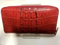 【本革ワニ革】艶やかレッド／高級クロコダイルレザー長財布／エキゾチックレザー