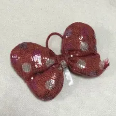 ミニーマウス　リボンヘアゴム　赤スパンコール