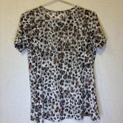 ヒョウ柄 ビジュー付き 半袖Tシャツ