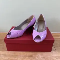 美品OTAパープル オープントゥ ウェッジヒール22.5