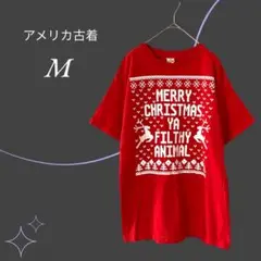 【アメリカ古着】半袖Tシャツ⭐︎サマークリスマス 赤 メンズM