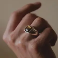 S925純銀 四角ブラックオニキス リング ジオメトリックリング