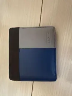 二つ折り財布 青 グレー 合成皮革