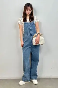 GU GIRLSフロントジップサロペットパンツJR+E ブルー オーバーオール
