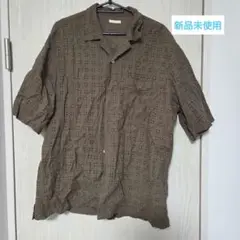 GU　エンブロイダリーオープンカラー　シャツ　ブラウン 半袖シャツ Lサイズ