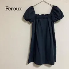 Feroux 半袖 パフ袖 チュニック トップス ブラウス カットソー ネイビー