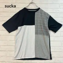 【美品】sucka メンズ Tシャツ（L）配色切替 パッチワーク プルオーバー
