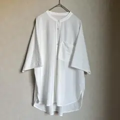 ウエストパーク バンドカラー シャツ ホワイト オーバーサイズ　レーヨン混