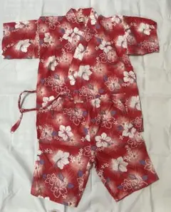 赤色花柄女の子甚平　上下セット　120cm
