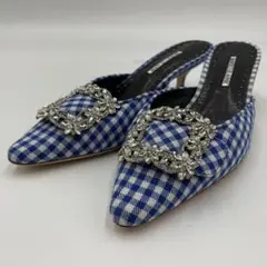 【極美品】Manolo Blahnik ミュール ハンギシ ギンガムチェック