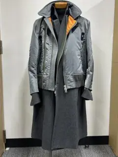 sacai ボア コート メンズ 2012AW ウール ダブル 切り替え 変形 sacai ボア コート メンズ 2012AW ウール ダブル 切り替え 変形
